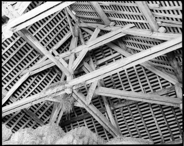 Ferme. La grange. Détail des moises de la charpente.