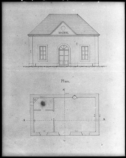 Elévation et plan. Dessin à l'encre papier par Jules Florentin Desnoëls, architecte, agent voyer du département, le 12 septembre 1861.