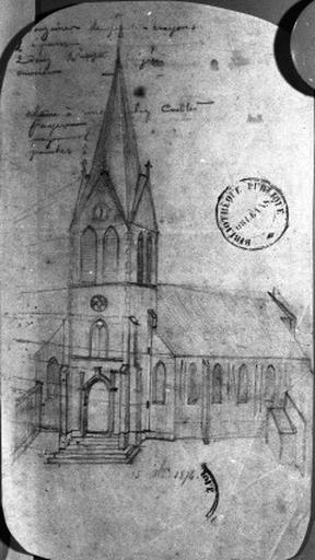 Dessin de la façade ouest en 1874 par l'instituteur Adam.