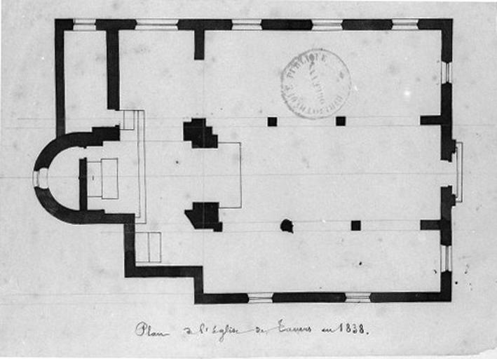 Plan de l'église en 1838 par l'instituteur Adam.