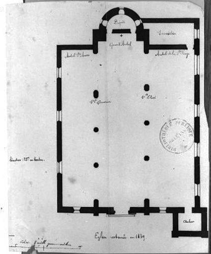 Plan de l'église en 1839 par l'instituteur Adam.