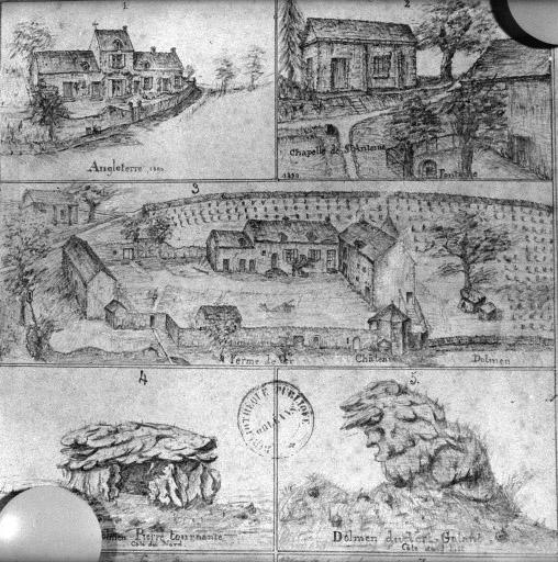 Dessin perspectif de la propriété vers 1890 par l'instituteur Adam.