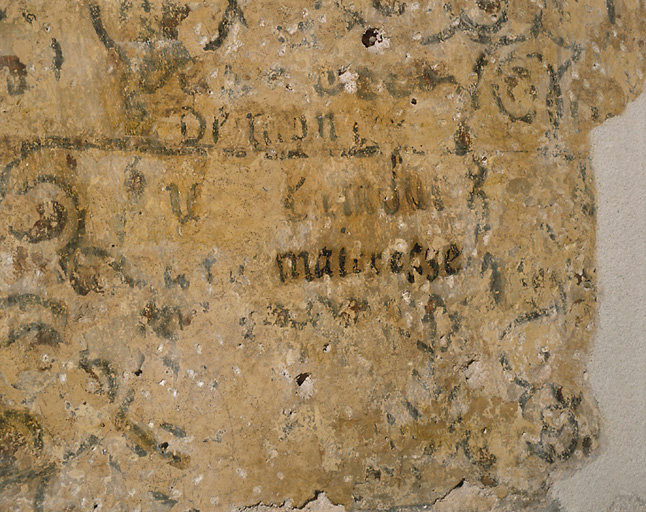 Bâtiment A1, 1er étage, mur de refend nord-ouest, traces de peinture murale, détail.