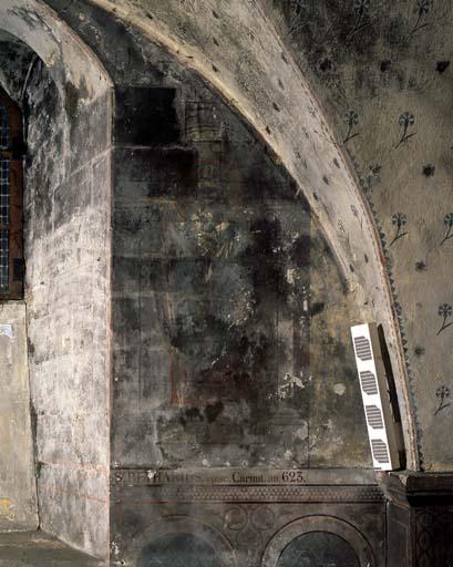 Galerie Notre-Dame de Sous-Terre, sixième travée, mur nord : saint Boetharius, évêque de Chartres vers 600.