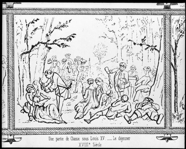 «Une partie de chasse sous Louis XV. Le déjeuner. XVIIIe siècle».