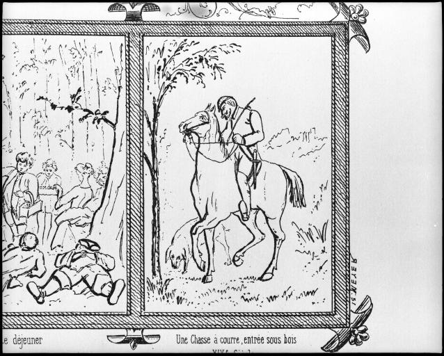 «Une chasse à courre, entrée sous bois, XIXe siècle».