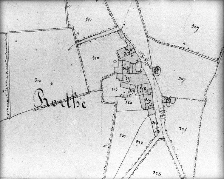 Plans des maisons de l'ancienne commune de Rorthes : extrait du plan cadastral de 1834, sections B1, parcelles 313 à 323, à l'échelle 1/2500e.