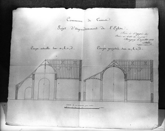 Projet d'agrandissement à l'est (1838). Coupes transversales.