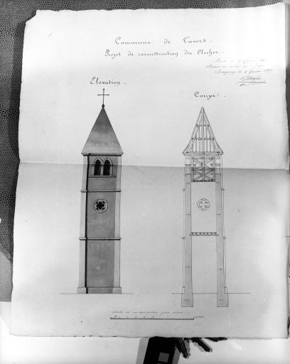 Projet de clocher (1839). Elévation.