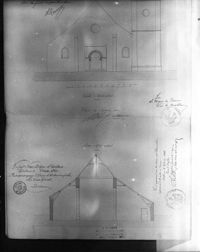 Façade et coupe transversale en 1860.