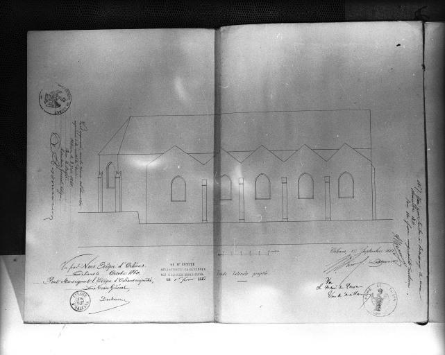 Façade latérale nord projetée (1860). Elévation.