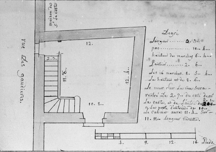 Maison non identifiée, rue des Gaudières. Plan d'un escalier.