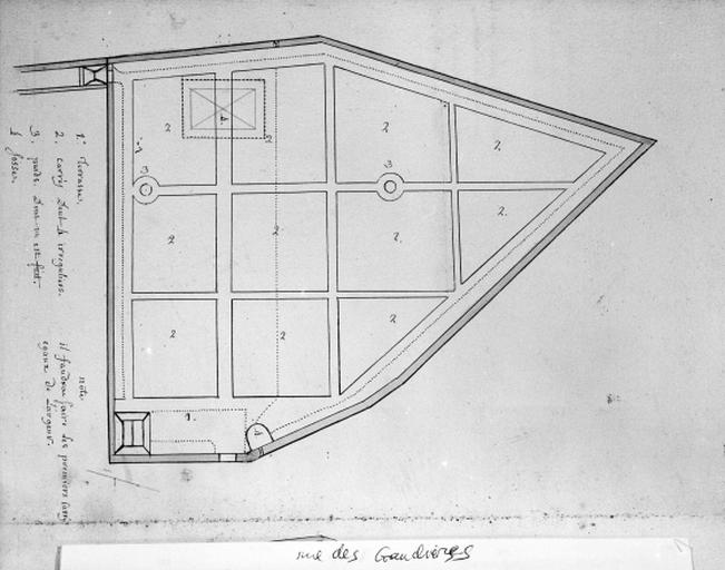 Maison non identifiée, rue des Gaudières. Plan d'un jardin.