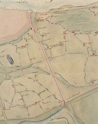 Plan général du canal de jonction de la Loire au Cher à l'amont de la ville de Tours, non daté. Détail.