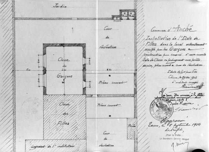 Détail du plan d'agrandissement de l'école de garçons.