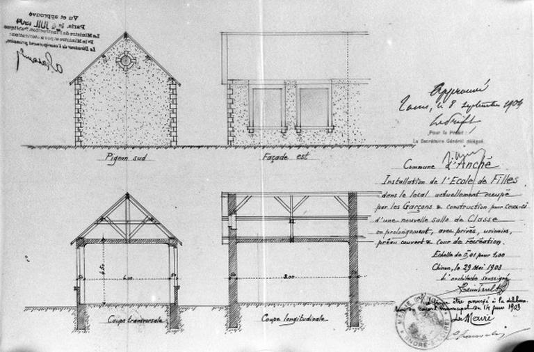 Détail du plan d'agrandissement de l'école de garçons.