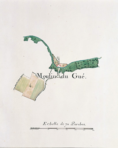 Plan du moulin du gué. Atlas de Béthune Sully. 4e quart du 18e siècle.