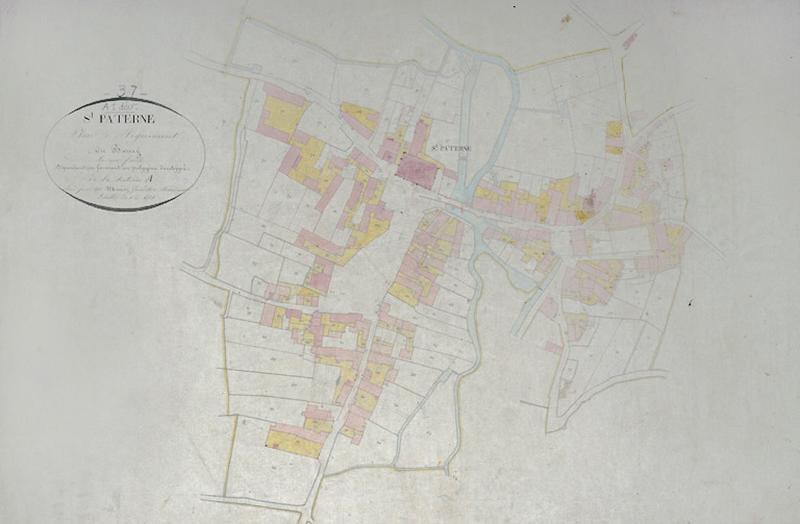 Extrait du plan cadastral de 1834. Plan d'alignement du bourg, dépendant de la section A.