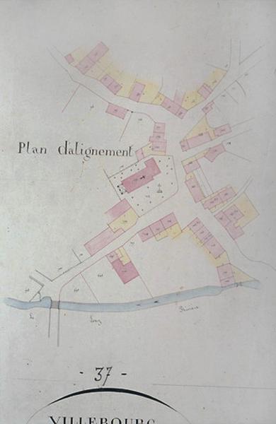 Extrait du plan cadastral de 1834, section B, 2ème feuille : plan d'alignement du bourg.
