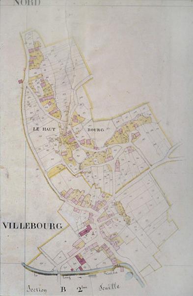 Extrait du plan cadastral de 1834, section B, 2ème feuille : plan du bourg.