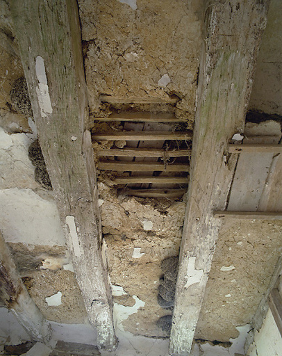 Détail du torchis du plafond du 1er bâtiment situé près de la porterie sud.