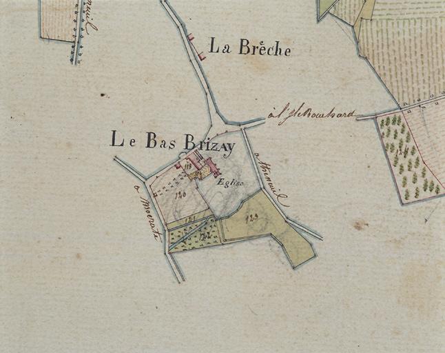 Plan géométrique des dépendances du château du Haut-Brizay, situées communes de Brizay et autres, département d'Indre-et-Loire, appartenant à Monsieur Strehl. Détail : Le Bas-Brizay.