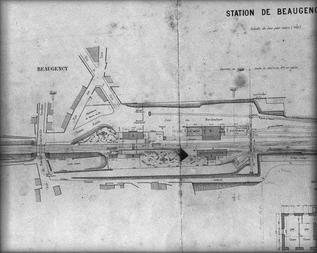 Plan masse de la station de chemin de fer de Beaugency au milieu du 19e siècle.