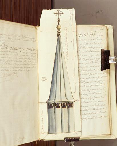 Projet de 1738 pour une nouvelle flèche à dresser sur l'église.