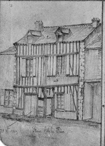 Maison disparue de la rue Bêche Fève et dessinée par Abel Adam en 1889.