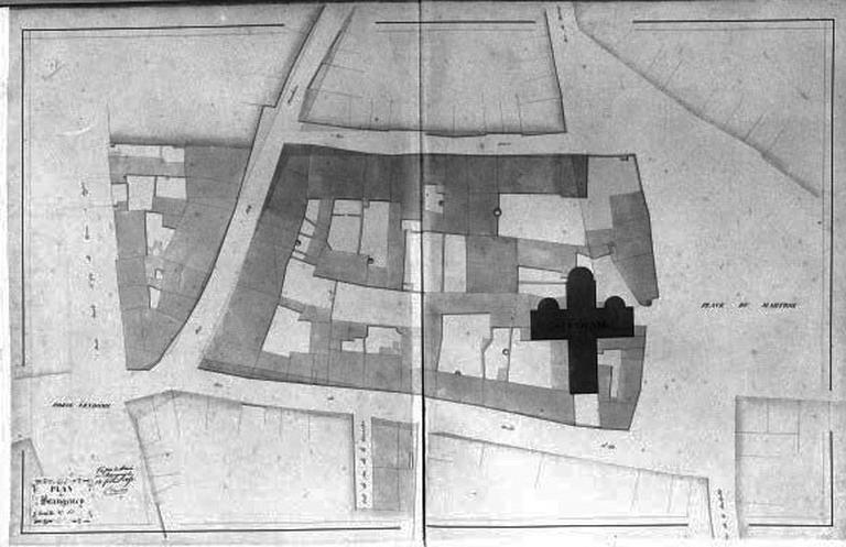 Atlas Froyer, 1847 : plan-masse et îlot autour de l'église.