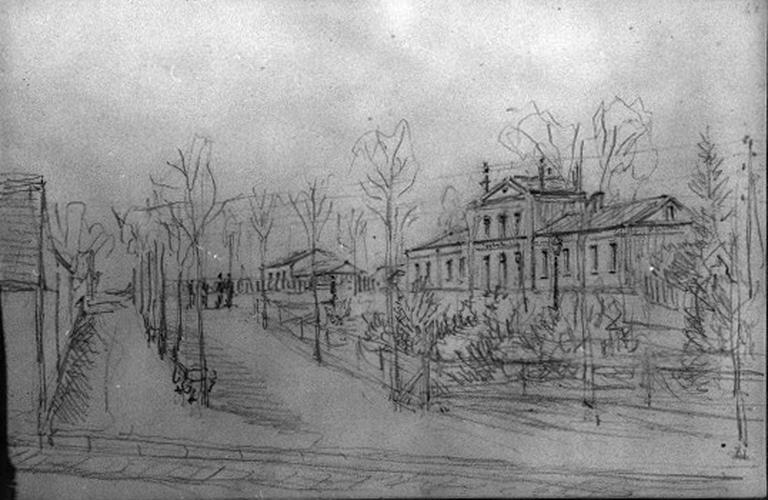 La gare dessinée par Eugène Lour.