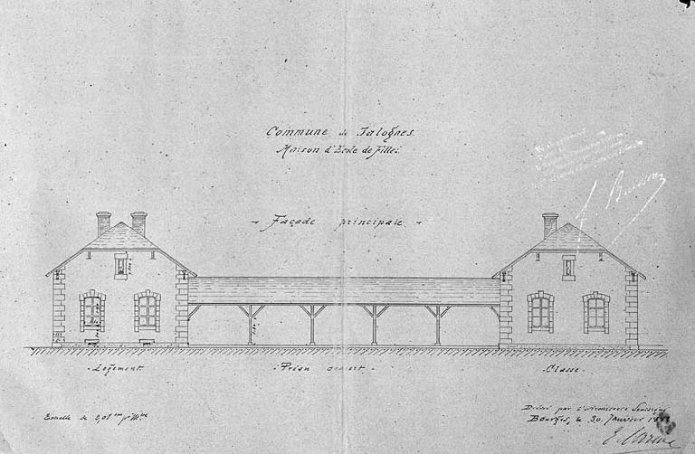 Jalognes, école primaire de filles : façade principale.