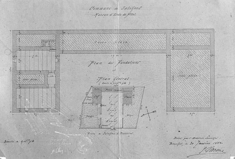 Jalognes, école primaire de filles : plan des fondations.