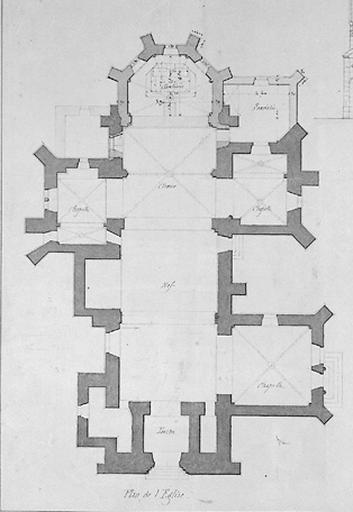 Plan avec le choeur et la sacristie projetés. Détail de la photo 00360091XA.