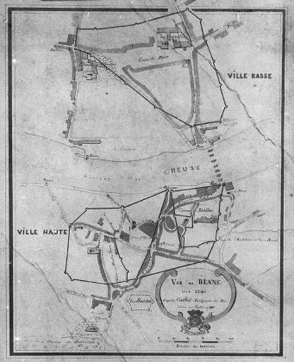 Plan des villes haute et basse dessiné par Louis Mallet en 1910, d'après le plan levé par Alphonse Gaillet vers 1740.