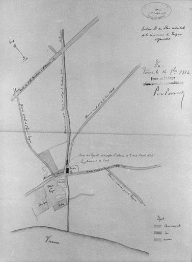 Dessin d'après le plan cadastral section B, montrant l'emplacement du lavoir et d'une buse.
