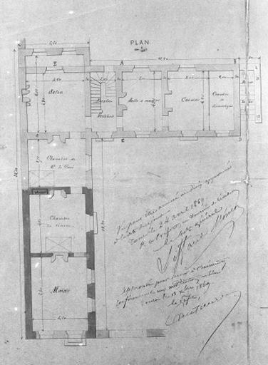 Plan de la mairie et du presbytère, 1868.