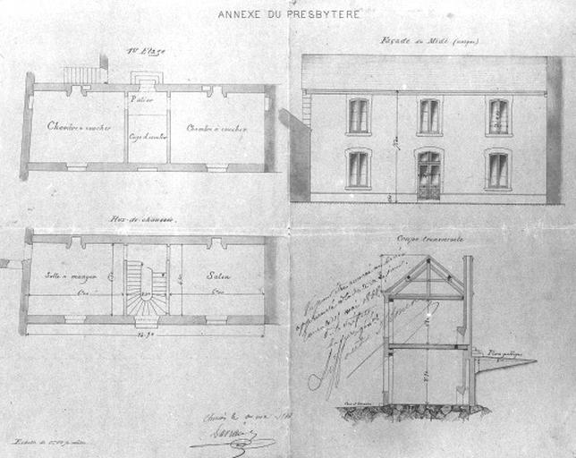 Annexe du presbytère : plan et élévation.