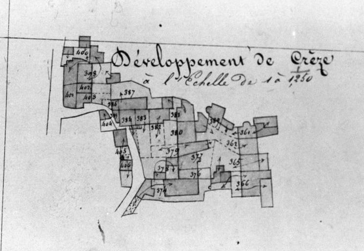 Extrait du plan cadastral ancien, section A2, 1832.