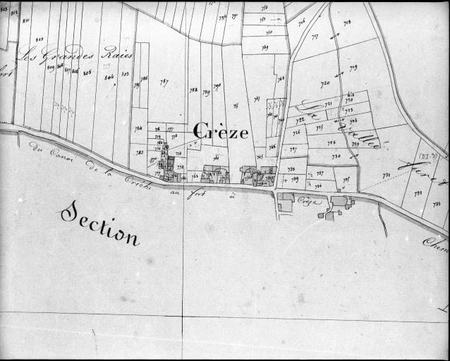Extrait du plan cadastral ancien, section A2, 1832.