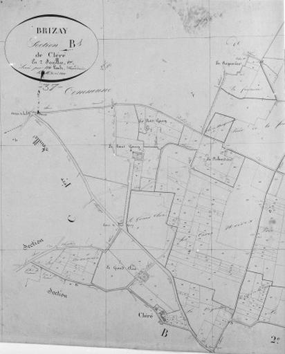 Extrait du plan cadastral ancien, section B1, 1832. Section de Cléré.