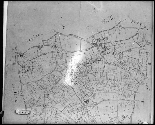Extrait du plan cadastral ancien, section B2, 1832. Vue générale de la section.