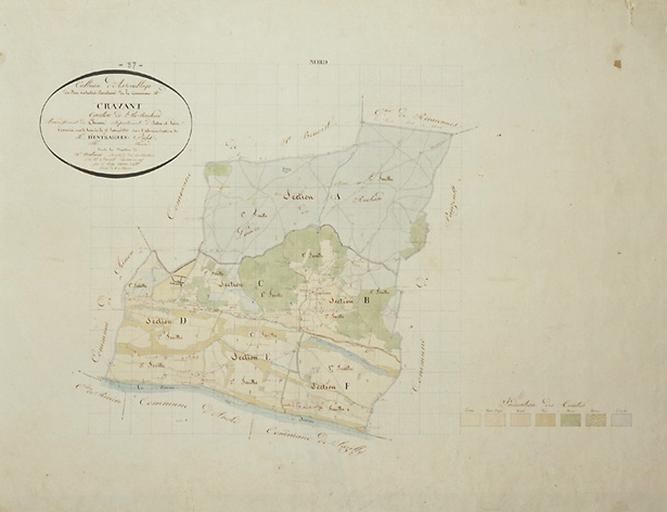 Extrait du plan cadastral ancien, 1832. Tableau d'assemblage du plan cadastral parcellaire de la commune.