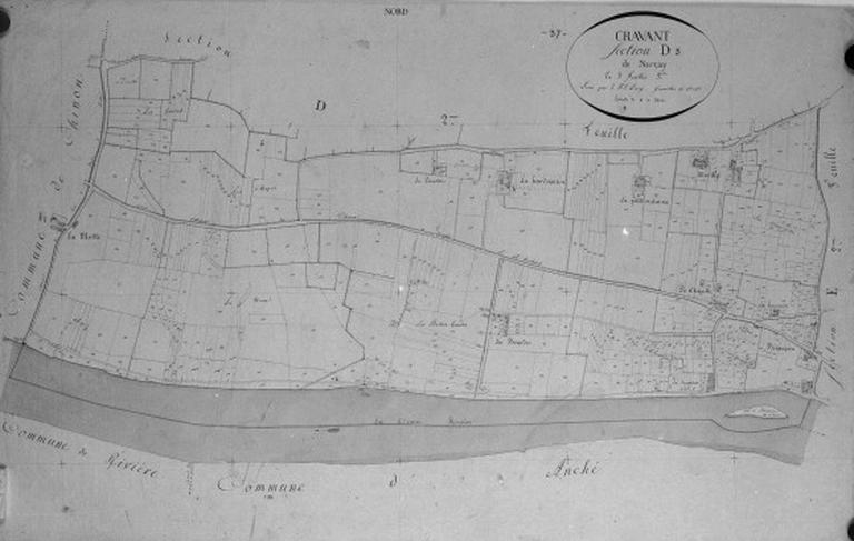 Extrait du plan cadastral ancien, section D3, 1832. Vue d'ensemble de la section D3.