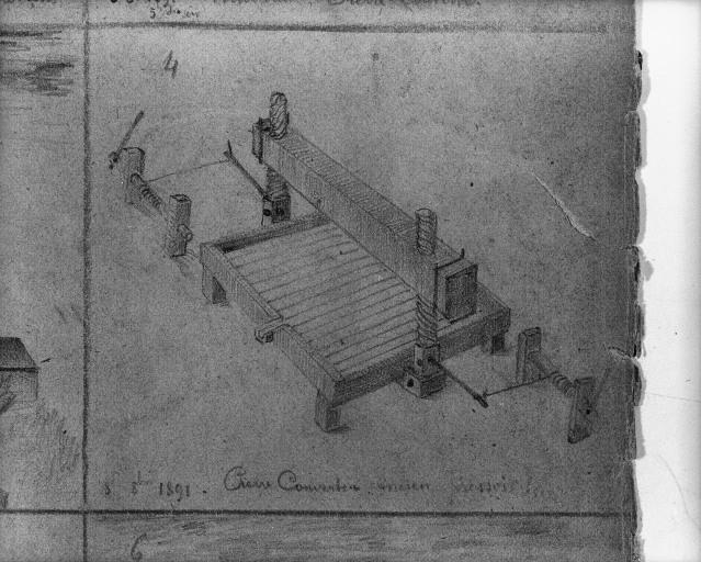 Le pressoir de la ferme de 'Pierre couverte' à la fin du 19e siècle.