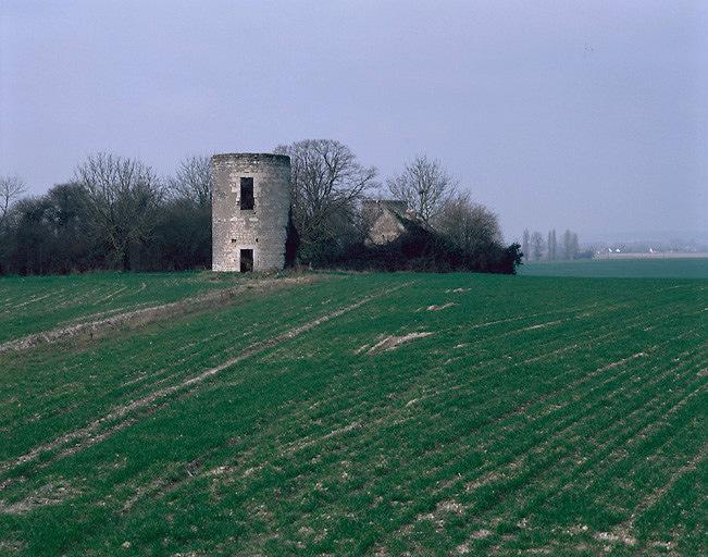 Vue d'ensemble des vestiges d'un moulin, au lieu-dit 'Les Moulins'.