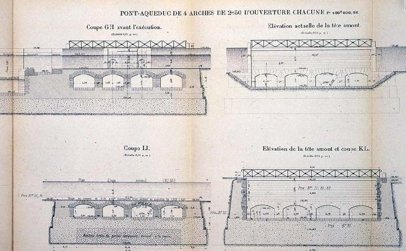 Coupe et élévation du pont-canal sur le ruisseau des Trappes, 6 février 1891.