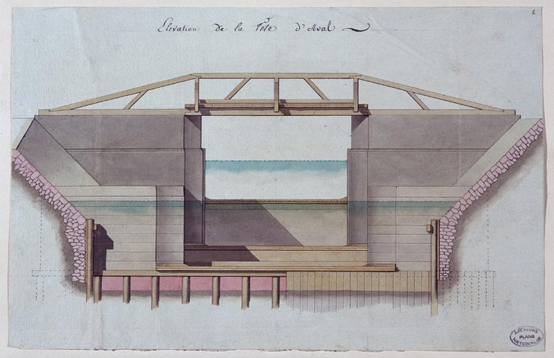 Plan de la tête d'aval d'une écluse.