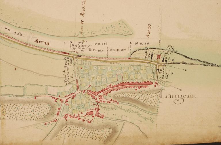 Vue de la ville d'Amboise depuis la rive droite, par Lenfant, 1762. Détail. (musée des Beaux Arts, Tours).