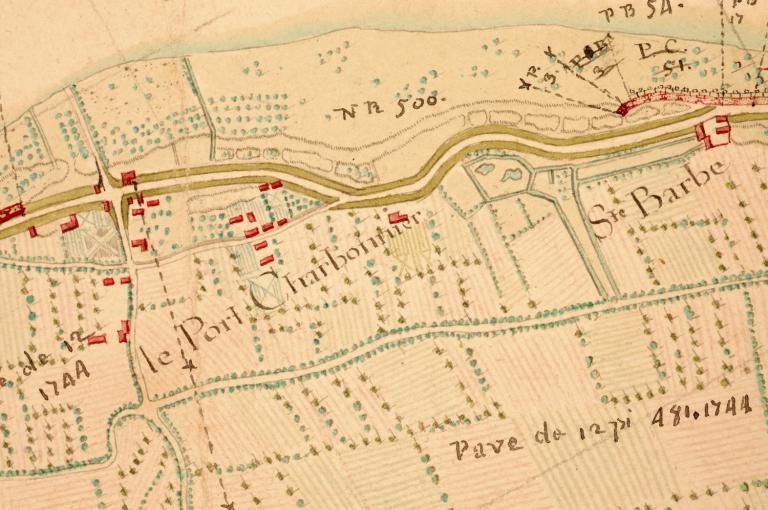 Carte de la Loire dans le département d'Indre-et-Loire, milieu XIXe siècle. Détail sur le Port Foucault. (archives départementales du Loiret, 12 Fi 7-28).
